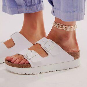 Birkenstock Arizona Platform, Vegan Leather, White, Size 39/8